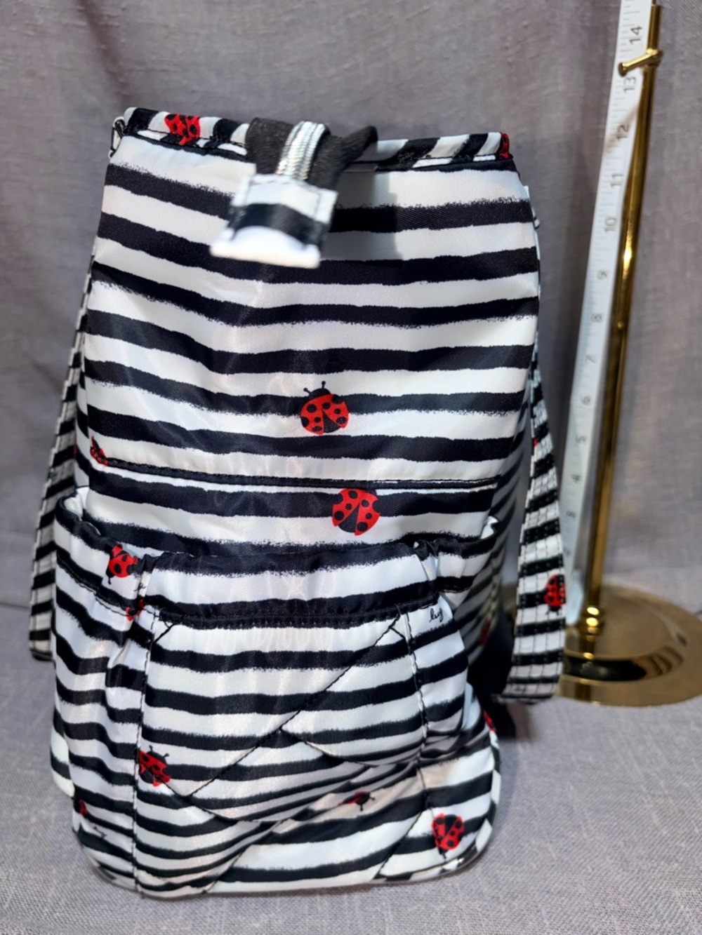 Lug Black & White Striped Tote Bag with Red Ladybug Accents - Picture 3 of 9